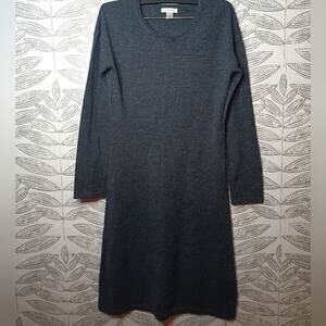 Garnet Hill Gray Wool Dress Crew Long Sleeves Modest Neutral